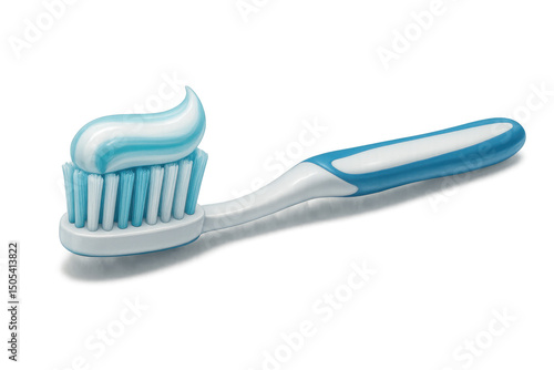A close up of a toothbrush with toothpaste on it against black background on transparent background