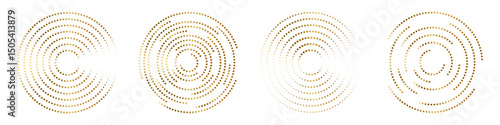 Set of circle dots vector icons. Halftone golden circle vector elements