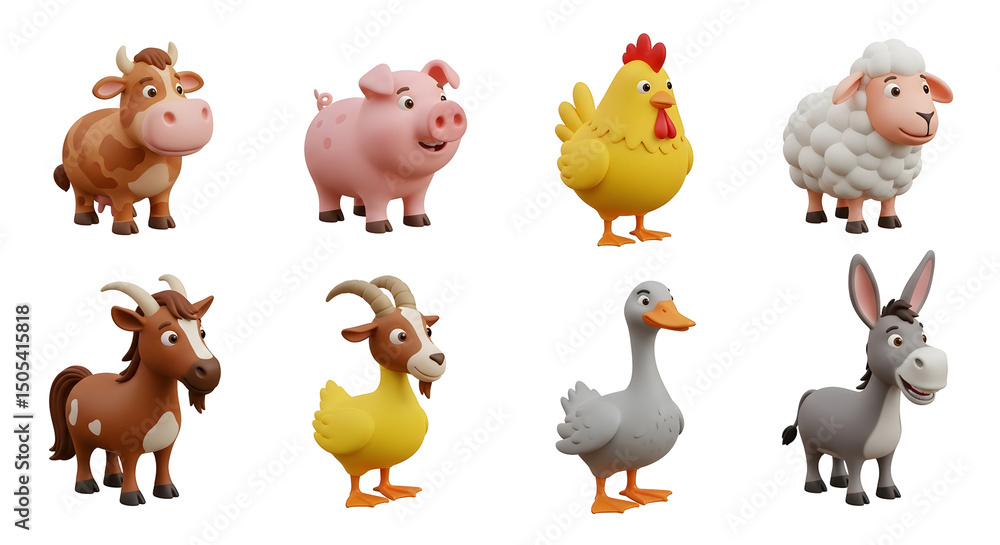 Fototapeta premium Cute Farm Animals Collection