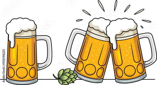 Party cheers beer mugs illustration with classic glass pint