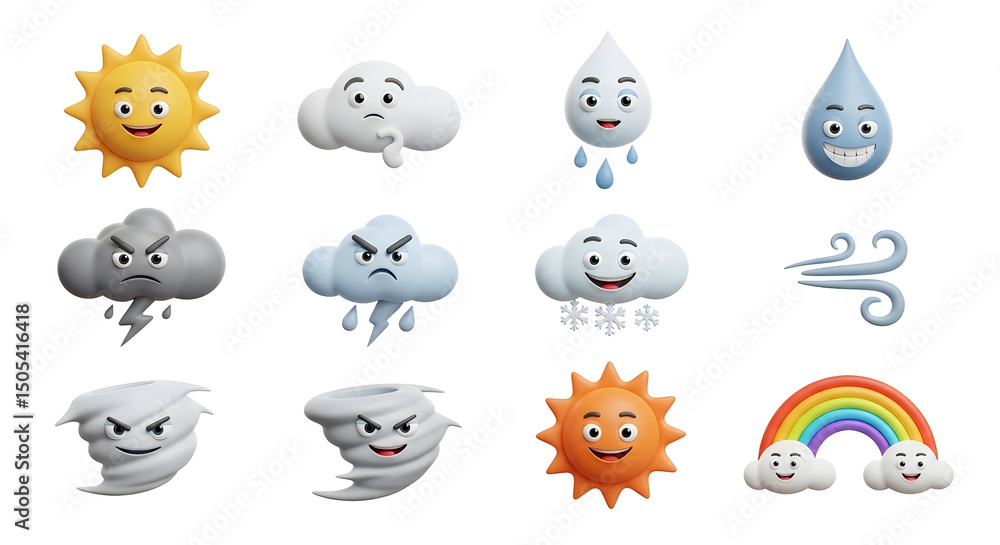 Obraz premium Weather Icons with Faces Set