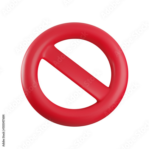 Vector Cartoon 3d red prohibition sign isolated on white. Realistic 3d render of round block icon with diagonal strip. Ban or stop entry mark, forbidden symbol for game, app, sticker, infographic.