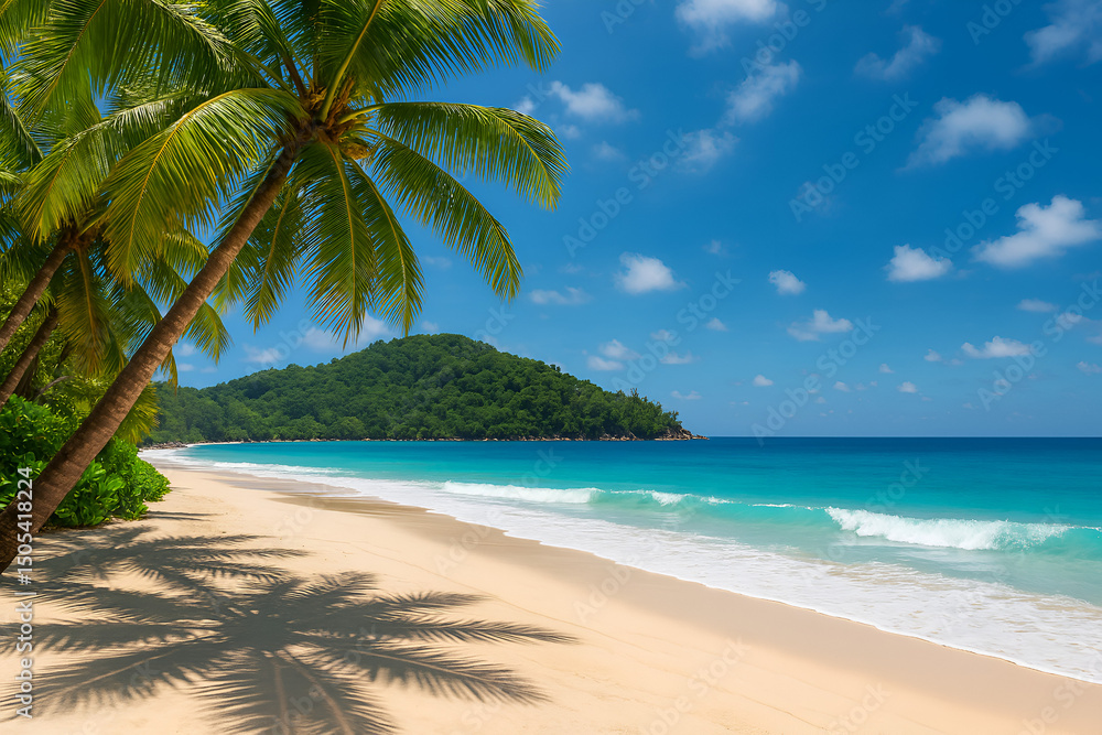 Fototapeta premium Beautiful beach with palms and turquoise sea in Jamaica island.