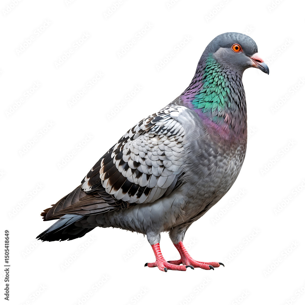 Obraz premium Photorealistic Side Profile of Gray Pigeon with Iridescent Neck