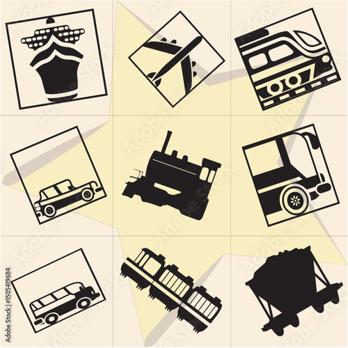 All kind of transportation vector Black and white set-60