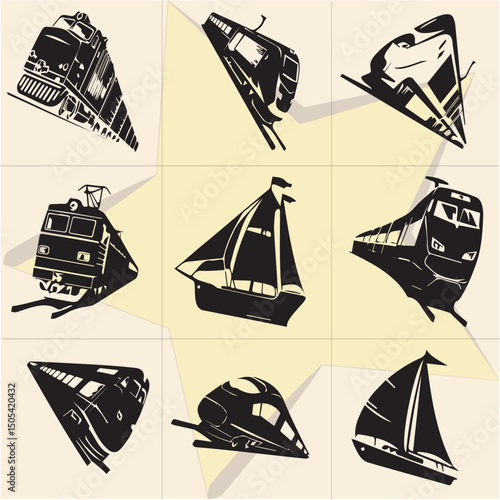 All kind of transportation vector Black and white set-78