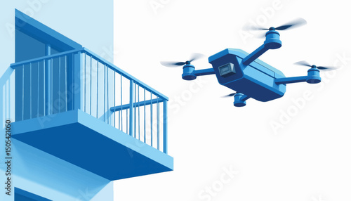 Delivery drone approaching modern balcony, simplicity and innovation