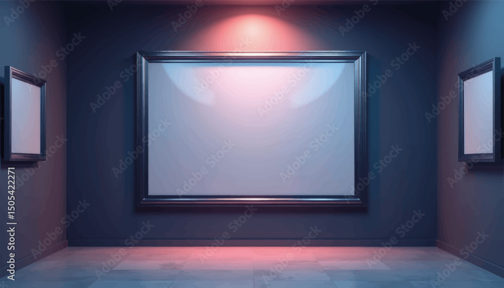 Fototapeta premium Futuristic NFT artwork frame in virtual gallery, minimalist design