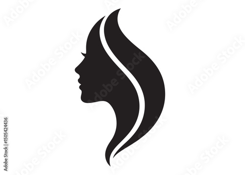 beauty woman face and hair style logo vector, woman face and hair logo icon silhouette, beauty girl face silhouette vector, beauty long hair woman logo silhouette on a white background