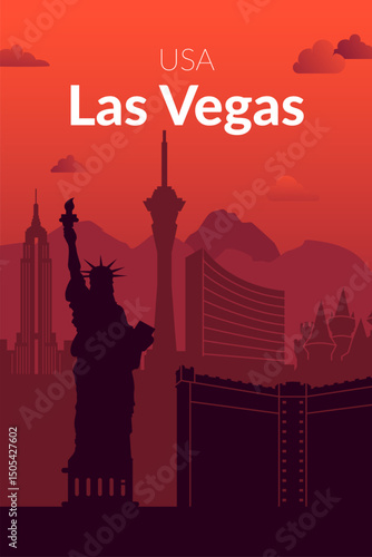 Experience the vibrant skyline of Las Vegas adorned with its iconic landmarks and attractions