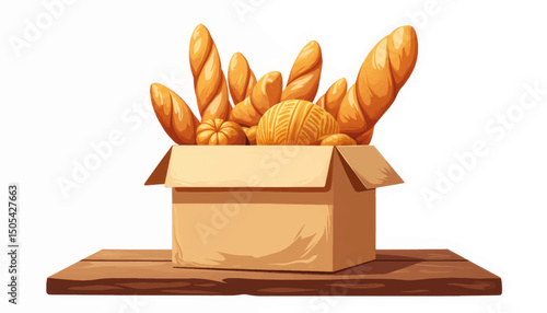 Artisanal bread box on rustic wooden table, gourmet subscription concept