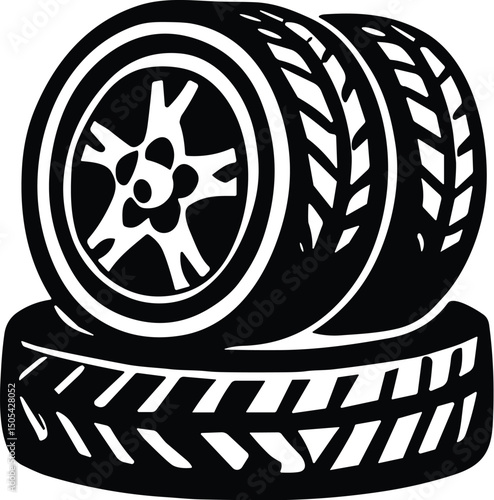 Stacked tires vector black silhouette cricut design for T-Shirt