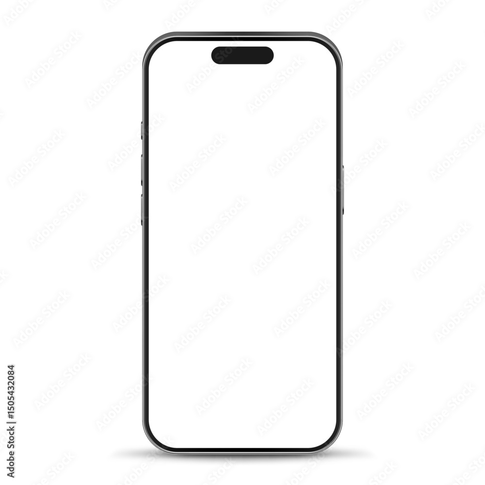 Vector illustration of modern mobile phone with blank empty white screen. Realistic mockup or template, isolated on white background Vector illustration of modern mobile phone with blank empty white screen. Realistic mockup or template, isolated on white background