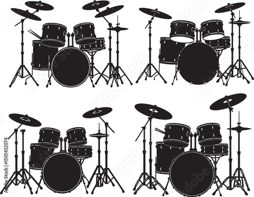 Drums and Drum Set Icon Silhouette Vector Illustration