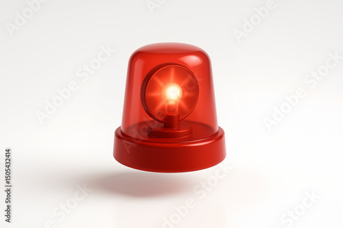 A close up shot of a red emergency light 3d with a bright bulb on a white background plain