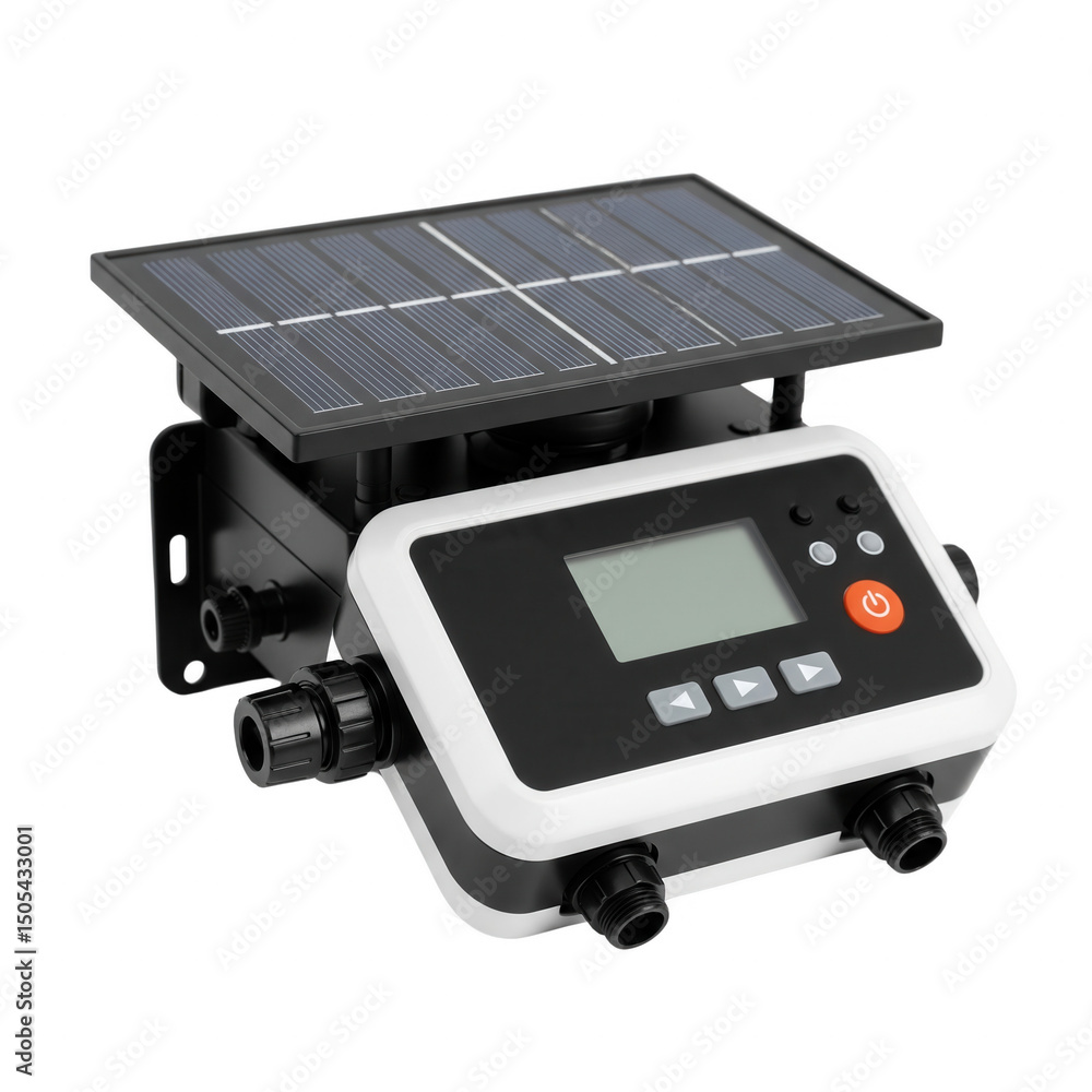 Fototapeta premium Solar-Powered Automatic Water Timer with LCD Screen and PNG Transparent Background