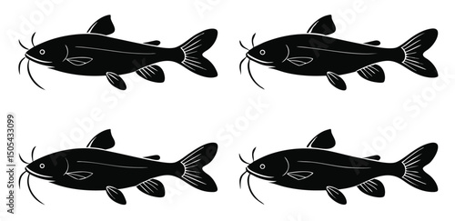 Catfish Silhouettes – Stylized Vector Set of four Fish Designs