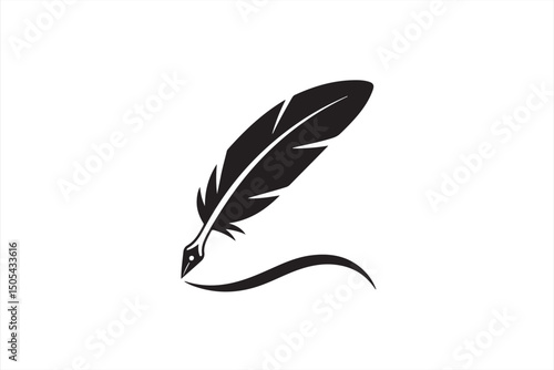 Vector Icon of a Quill Pen Writing, Ideal for Educational and Literary Projects