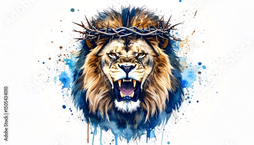 Roaring Lion with Crown of Thorns.