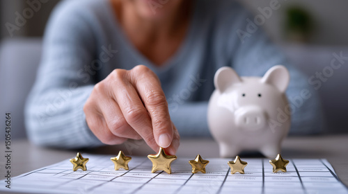 Financial planning concept with piggy bank and stars
