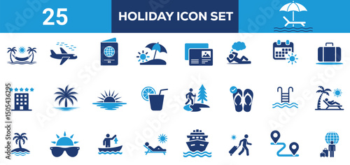 Holiday and Travel Icons Vacation, Beach, Hotel, and Adventure Symbol Set for Summer Getaways vector  Illustration Design