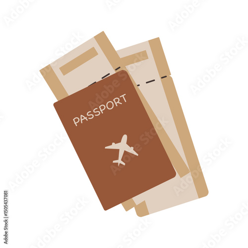 International passport with boarding passes vector flat cartoon illustration isolated on white background. Identification document with flight tickets. Tourist or travel items, business trip concept.