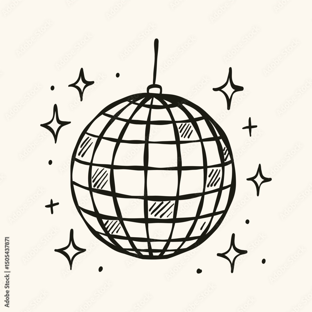 Linear Disco Ball Hand Drawn Vector Illustration. Linear Disco Ball Hand Drawn Vector Illustration.