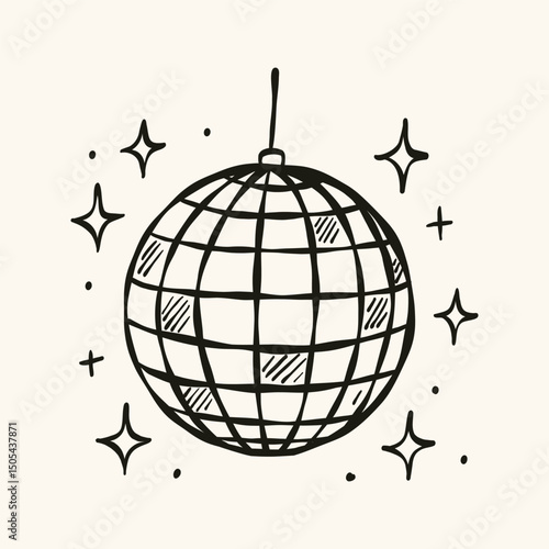 Linear Disco Ball Hand Drawn Vector Illustration.