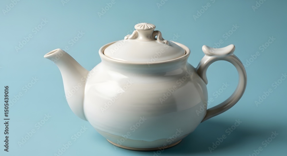 Elegant Ceramic Teapot on Blue Background Elegant Ceramic Teapot on Blue Background