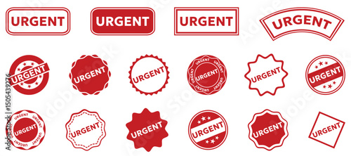 Set of red grunge urgent stamp. Vector illustration