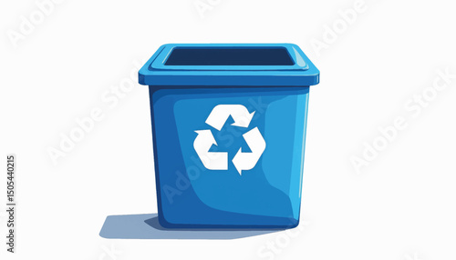 Bright blue recycling bin on white background, eco-friendly concept