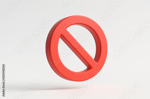 A simple red 3d prohibition sign with a diagonal line on a white background in a studio shot