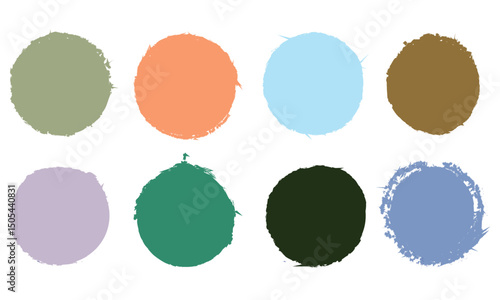 Colorful vector grunge circle collection. brush circle shape sticker. Grunge circle stamp. Round circle ring in brush stroke shape, colorful template for grunge badge. Vector Illustration 