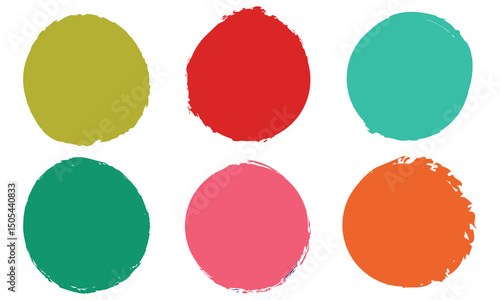 Colorful vector grunge circle collection. brush circle shape sticker. Grunge circle stamp. Round circle ring in brush stroke shape, colorful template for grunge badge. Vector Illustration 