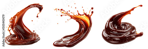 Dynamic Splash of Thick Barbecue Sauce in Mid-Air Isolated on Transparent Background