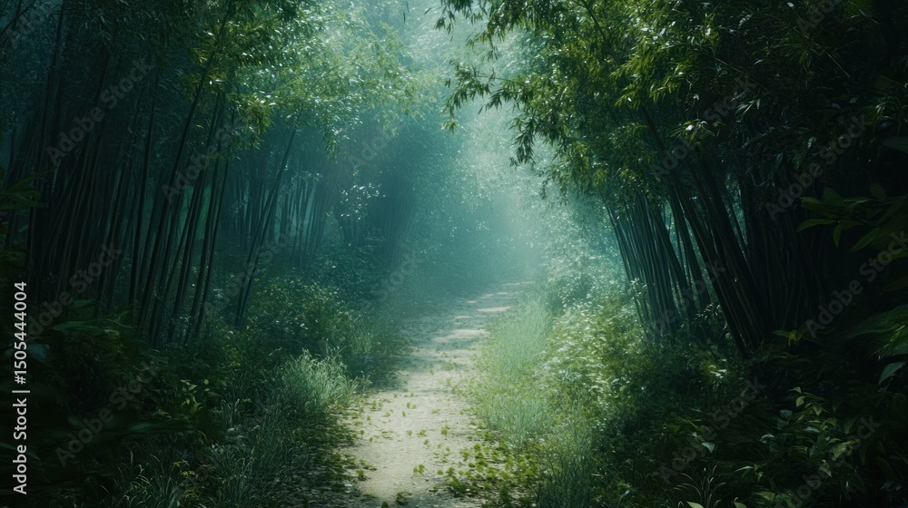 Obraz premium Misty Bamboo Forest Path