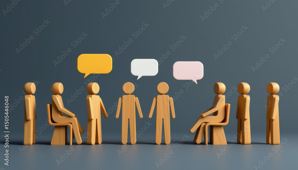 © Hathairat - Business discussion represented with abstract figures engaging in conversation, showcasing teamwork and collaboration © Hathairat - Business discussion represented with abstract figures engaging in conversation, showcasing teamwork and collaboration