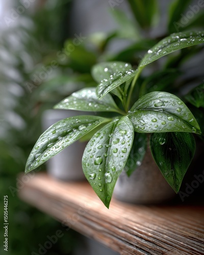 Close-up of a green plant leaf with raindrops, showcasing its vibrant color and texture, perfect for nature lovers.