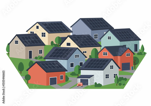 Neighborhood Featuring Homes with Solar Panels Sustainable Energy Concept