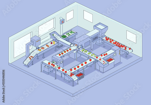 Automated Fresh Food Sorting Facility with Conveyor Belts