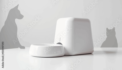 Modern automatic pet feeder in geometric design, pet care convenience