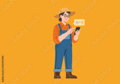 Female Farmer Monitoring Crop Health Via Smartphone Application