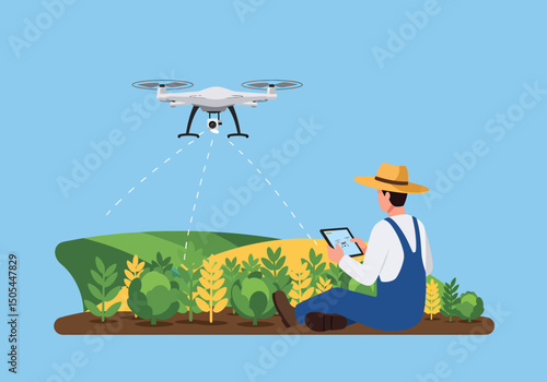 Farmer Utilizing Drone for Crop Monitoring on Agriculture Field