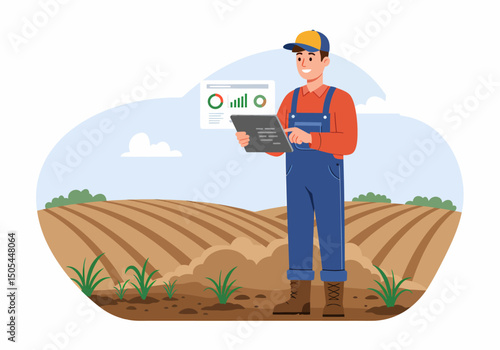 Farmer Managing Crop with Modern Technology in Rural Field