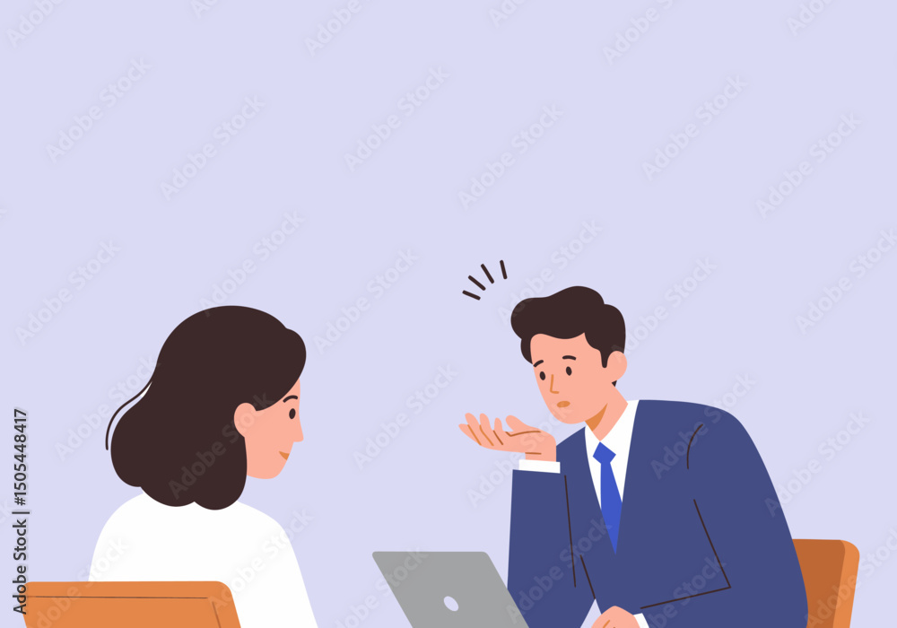 Frustrated Employee at Office Meeting Discussing Problems with Boss Frustrated Employee at Office Meeting Discussing Problems with Boss