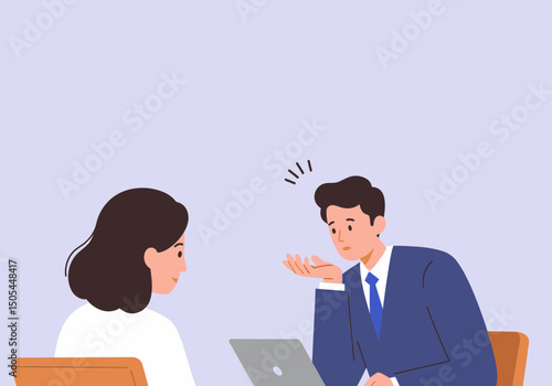 Frustrated Employee at Office Meeting Discussing Problems with Boss