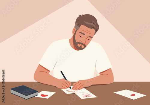 Man Writing Love Letter at Desk Romance and Passion