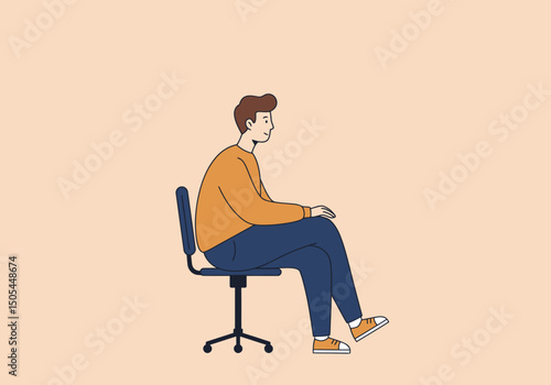 Illustration of a Man Sitting Calmly on an Office Chair