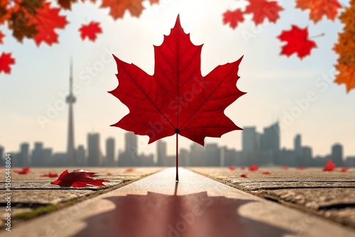Wallpaper Mural Vibrant Autumn in Canada A Stunning Maple Leaf Against the Toronto Skyline Torontodigital.ca