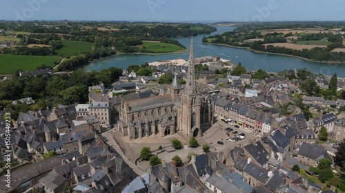 Historical cathedral in medieval Treguier Old town on confluence of two rivers in Brittany, France